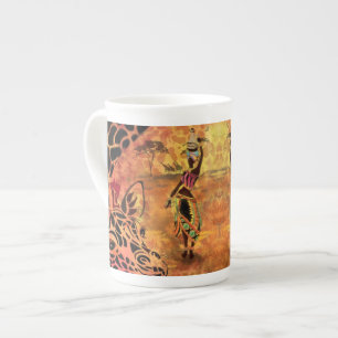 African Girl and Giraffe Friends Mug Porzellantasse