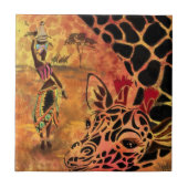 African Girl and Giraffe Keramik Tile Friends Fliese (Vorderseite)