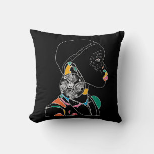 African Girl Line Art Colorful Kissen