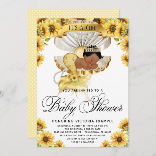 African Girl Sunflower Baby Shower Einladung (Vorne/Hinten)
