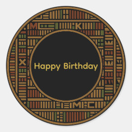 African Gold Kente Birthday Round Sticker