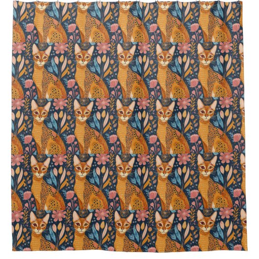 African Golden Cat Boho Style Pattern Duschvorhang (Vorderseite)