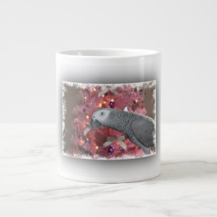 African Gray Parrot and Icy Pink Christmas Tree Jumbo-Tasse