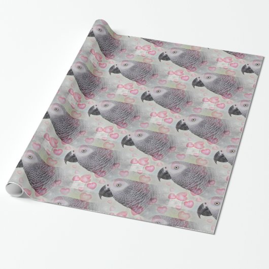 African Gray Puffy Hearts Geschenkpapier (Ungerollt)
