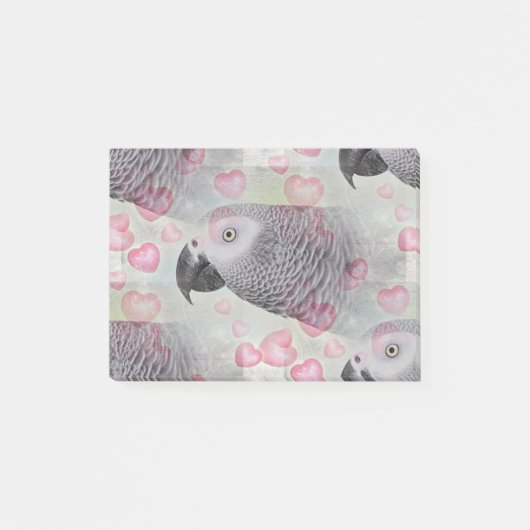 African Gray Puffy Hearts Post-it Klebezettel (Vorderseite)