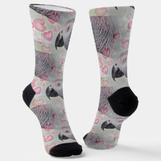 African Gray Puffy Hearts Socken