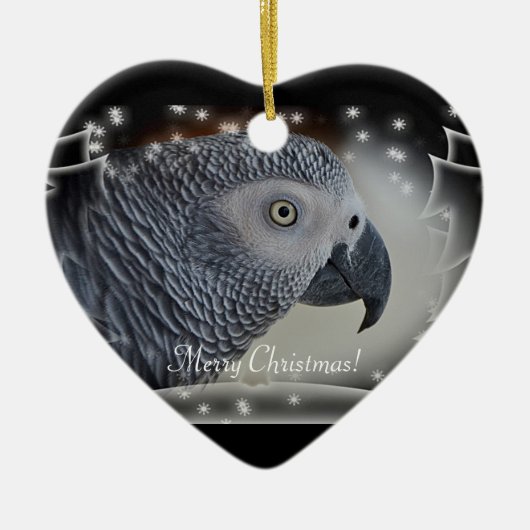 African Gray Snowy Christmas Keramik Ornament (Vorne)