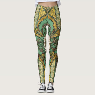 African Green & Yellow Floral Nature AI Art Leggings