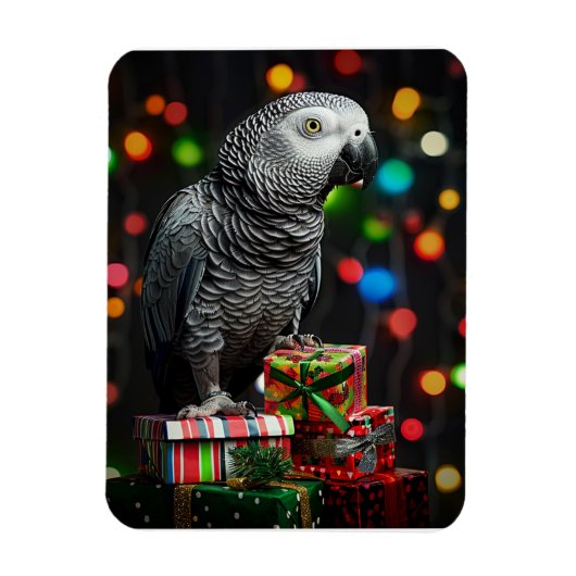 African Grey on Gifts — Festive Greeting Card Magnet (Vertikal)