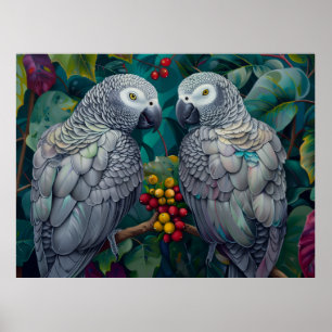 African Grey Papageien Persimmon-Beeren-Duett Poster