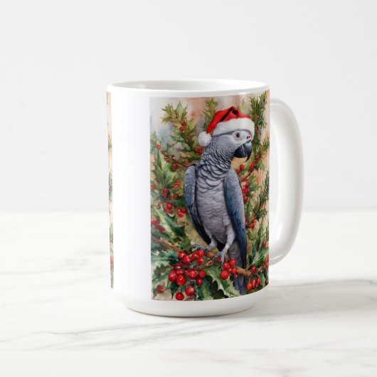 African Grey Parrot Christmas Mug Kaffeetasse (VorderseiteRechts)