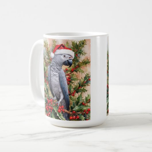 African Grey Parrot Christmas Mug Kaffeetasse (Vorderseite Links)