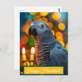 African Grey Parrot Hanukkah Card  Postkarte (Vorne/Hinten)