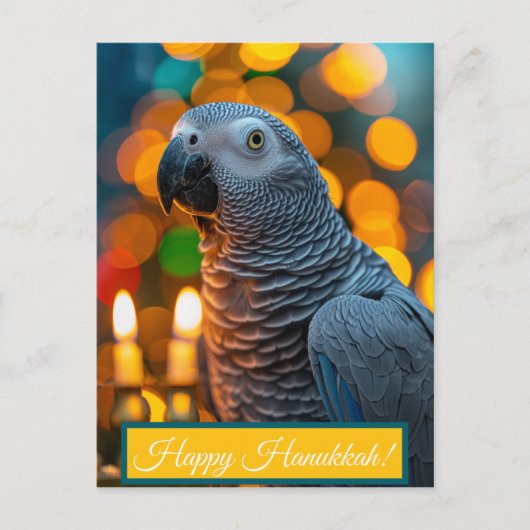 African Grey Parrot Hanukkah Card Postkarte (Vorderseite)
