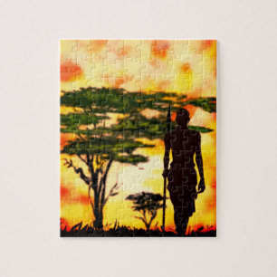 African Hunter with Spear Puzzle - Malerei