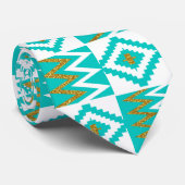 African Kente Cloud White Aqua Aquamarin Blue Neck Krawatte (Gerollt)