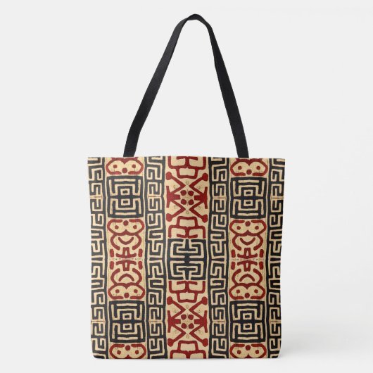 African Kuba Print Tasche in Tan, Black and Red (Vorderseite)