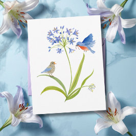 African Lily with Bluebird Mother and Baby Postkarte