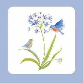 African Lily with Bluebird Mother and Baby Quadratischer Aufkleber