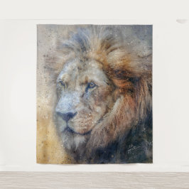 African Lion Fotografy Modern Watercolor Wandteppich