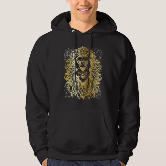 African Lion Golden Grunge Retro Style Hoodie (Vorderseite)