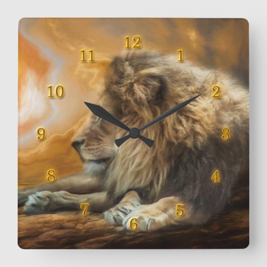 AFRICAN LION WAITING FOR THE HUNT QUADRATISCHE WANDUHR (Vorderseite)