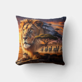 African Lion & Zebra Sunset Giraffe Pillow Kissen