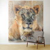 African Lioness Fotografy Modern Watercolor Wandteppich (Beispiel)