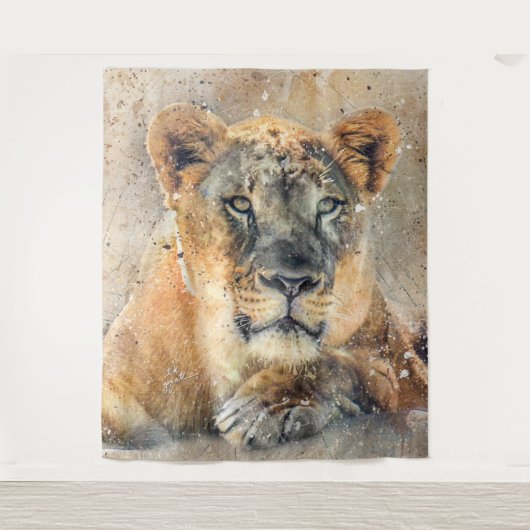 African Lioness Fotografy Modern Watercolor Wandteppich (Vorderseite)