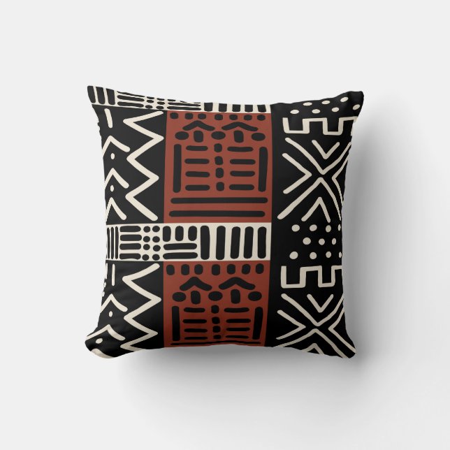 African Mudcloth Bogolan Designer Throw Kissen (Vorderseite)