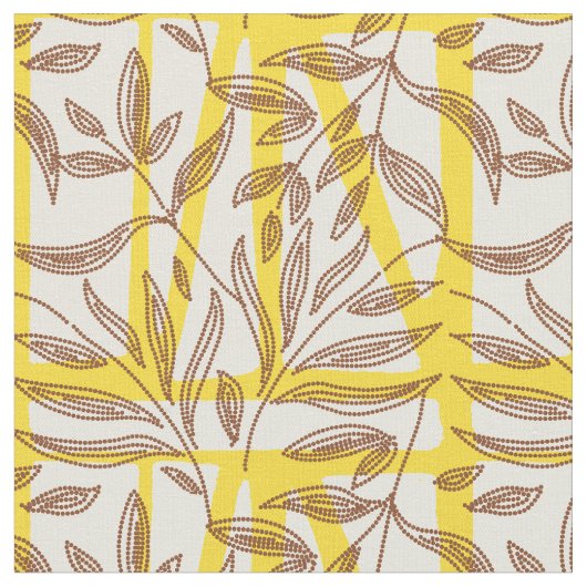 African mudcloth contrast botanical yellow brown  stoff (Nahaufnahme)