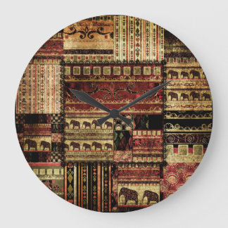 African Patchwork: Grunge Print Background Große Wanduhr