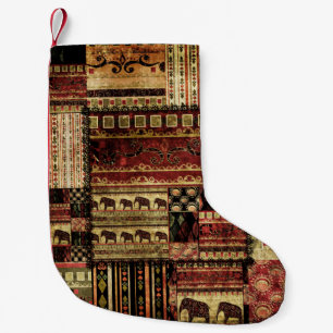 African Patchwork: Grunge Print Background Kleiner Weihnachtsstrumpf