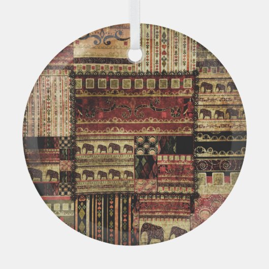 African Patchwork: Grunge Print Background Ornament Aus Glas (Vorderseite)