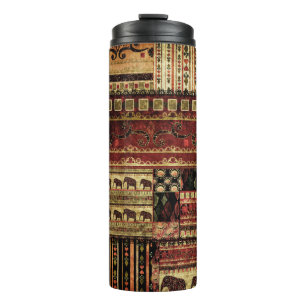 African Patchwork: Grunge Print Background Thermosbecher
