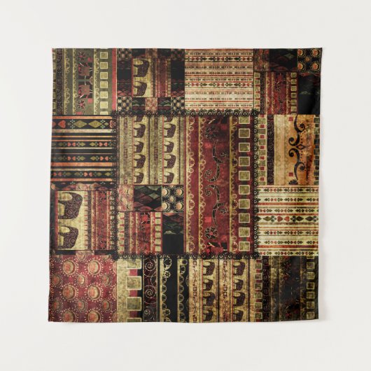 African Patchwork: Grunge Print Background Wandteppich (Vorderseite (Horizontal))