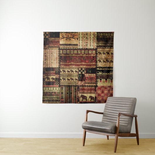 African Patchwork: Grunge Print Background Wandteppich (Beispiel)