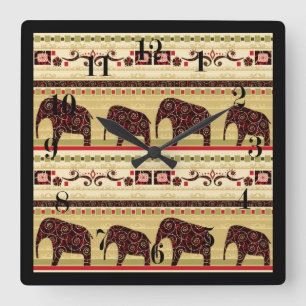 African Patchwork Quadratische Wanduhr