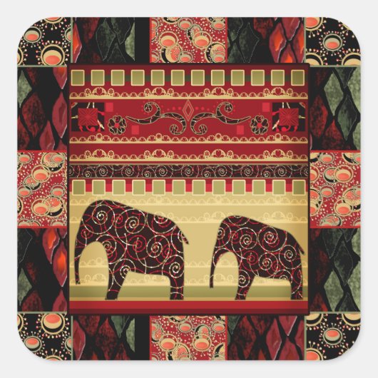 African Patchwork Quadratischer Aufkleber (Vorderseite)