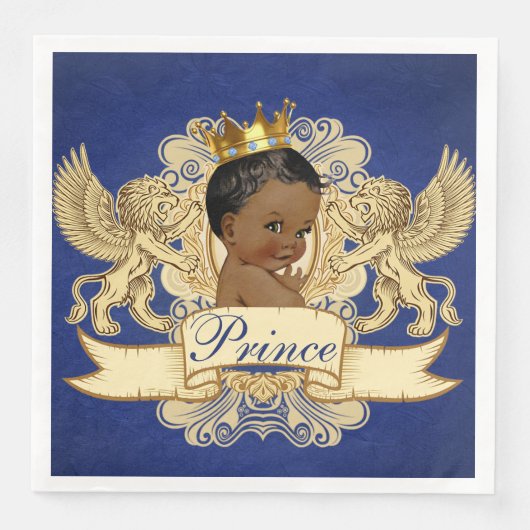African Prince|Regal Lions Wappen Royal Blue & Gol Serviette (Vorderseite)