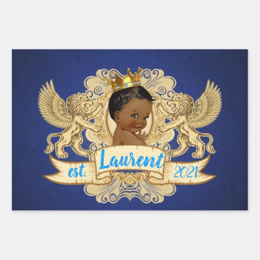 African Prince Royal Blue & Gold Glitzer Extravaga Geschenkpapier Set (Vorderseite)