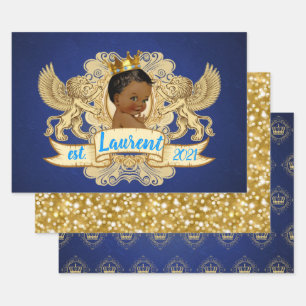 African Prince Royal Blue & Gold Glitzer Extravaga Geschenkpapier Set