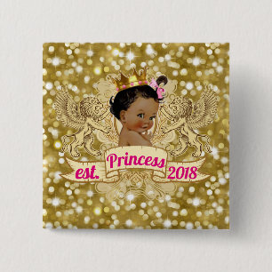 African Princess☐ Gold Glitter Baby Shower Button