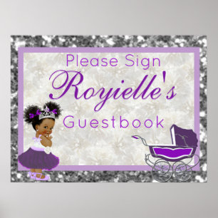 African Princess Lila & Silver Glitzer Guestbook Poster