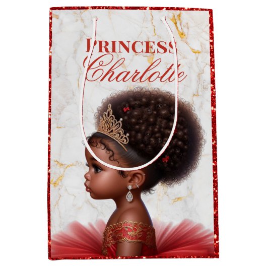 African Princess Royal Baby Dusche Red Glitzer Mittlere Geschenktüte (Vorderseite)