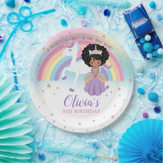 African Princess & Unicorn Birthday Party Rainbow Pappteller (Party)
