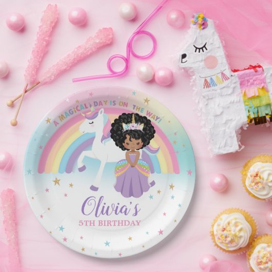 African Princess & Unicorn Birthday Party Rainbow Pappteller (Party)