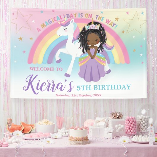 African Princess Unicorn Birthday Rainbow Willkomm Banner (Party)