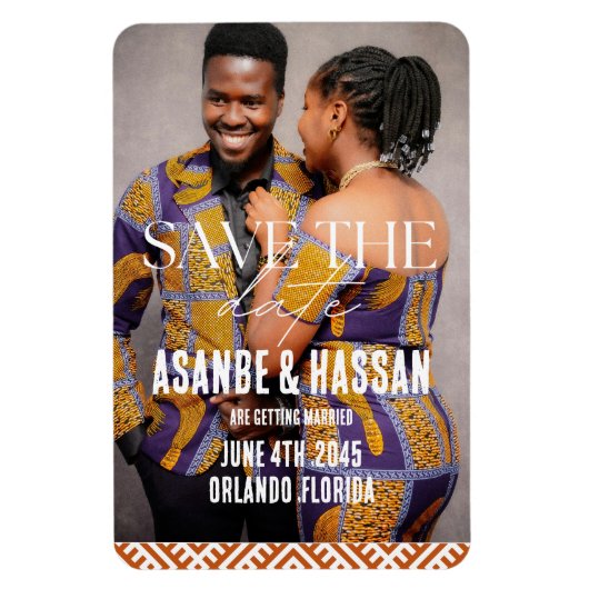 African Print with Photo Wedding Save the Date Magnet (Vertikal)