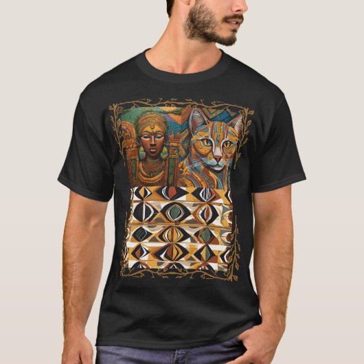 African Queen & Cat Geometric Tribal Art Tee (Vorderseite)